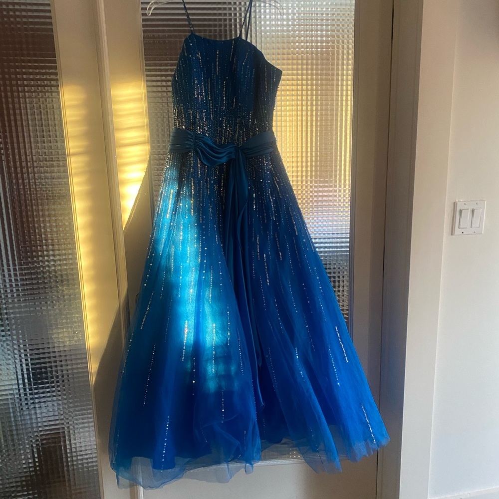 Blue formal fluff dress quincenera